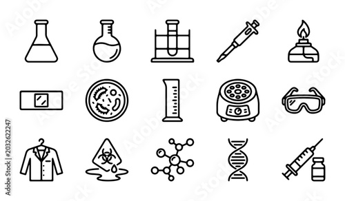 Foto Science Lab Icons Set, Medical Research Vector Graphics, Chemistry Equipment Col