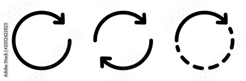 Slika na platnu Set of three circular arrow icons representing refresh, recycle, or rotation con