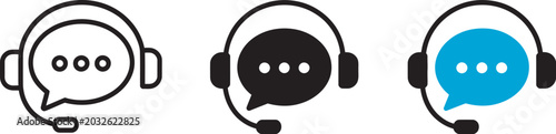 Foto Customer service icon set with headset agent symbols and speech bubbles isolated vector icons for technical support, online assistance and professional customer care interface design