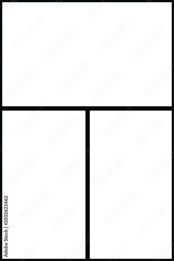 Fototapeta premium Blank comic strip panel layout grid template with thick black borders isolated on white background