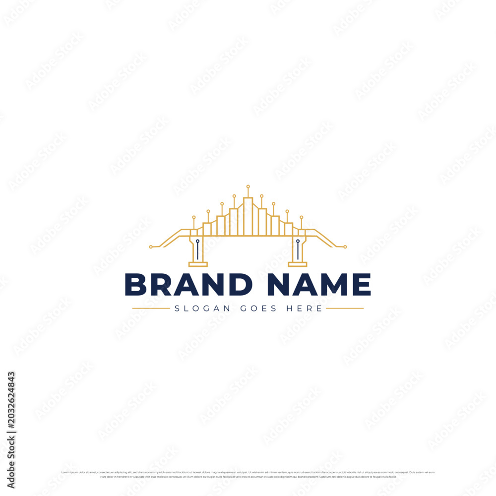 Fototapeta premium Minimalist logo design featuring a bridge illustration with brand name and slogan placeholder