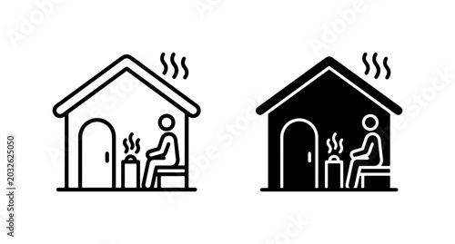 Quadro su tela Sauna Icon Set, Steam Bath House Silhouette, Relaxation Wellness Symbols, Heat T