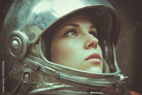 Astronaut gazing upwards, showcasing determination.