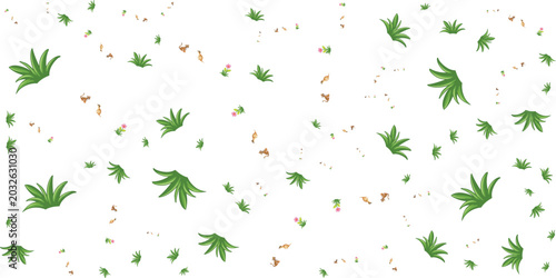 Фотография Green leaf and floral scatter pattern on white background