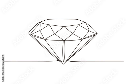 Continuous Single Line Drawing of a Faceted Diamond Gemstone, Minimalist Black Outline Vector Illustration of a Luxury Jewel for Elegant Logo Design, Jewelry Branding, and Modern Art Decor