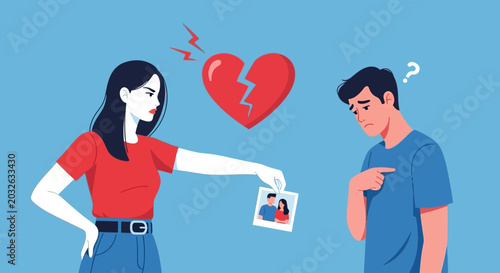 Obraz na płótnie Vector breakup illustration, heartbreak concept, romantic relationship problems,