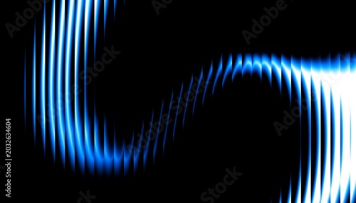 3d render, dynamic abstract geometric stripes in blue and white gradient on a black background. Contrast vertical lines on black background