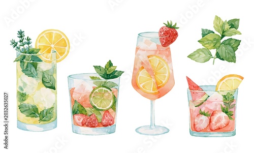 watercolor style, isolated clip art illustrations of cooktail