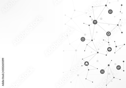 Technology background with flat icons and symbols. Concept and idea for internet of things, communication, network, innovation technology, system integration. Vector illustration