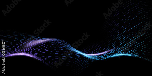 Flowing particles form waves, a gradient light pattern. modern technology background Vector illustration