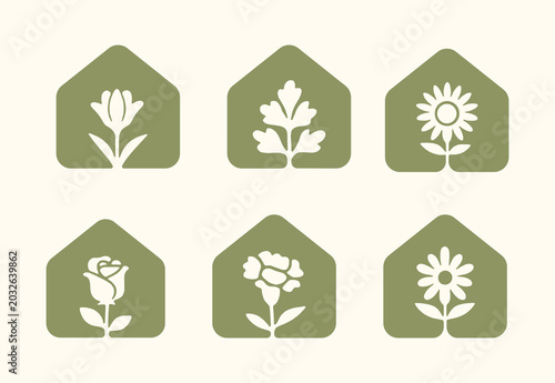 vector set of green flower house plant logo eco