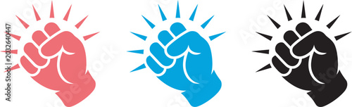 Foto Knocking fist icon hitting outline graphics red blue black symbols impact gesture concept vector illustration representing contact action, interaction and alert communication visuals