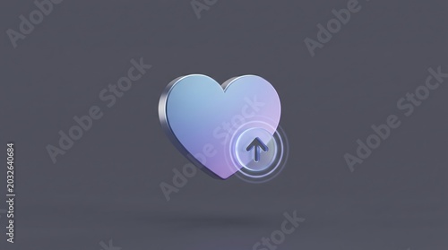 3D rendered heart icon with an upward arrow indicating a positive trend or increase in engagement