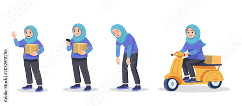 Flat delivery woman set illustration