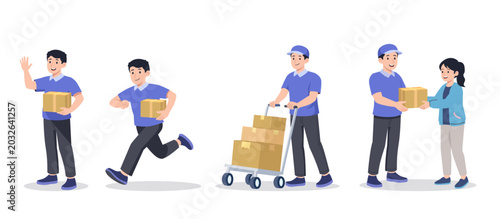 Flat delivery man set illustration