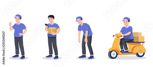 Flat delivery man set illustration