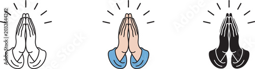 Foto Prayer hands vector icon collection representing spiritual respect meditation hope and religious devotion modern line and solid style icons for religion, mindfulness and inner peace concepts