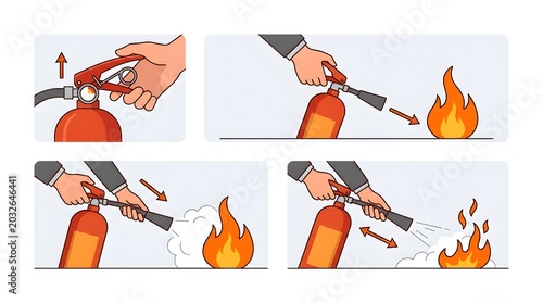 Fire extinguisher usage instruction steps PASS method illustration