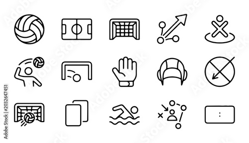 Bild auf Leinwand Sports Icons Set: Water Polo, Soccer, Volleyball, Strategy, Referee, Equipment,