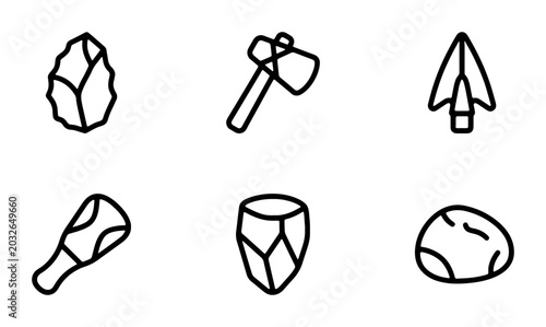 Tableau sur toile Stone Age Icons, Primitive Tools Vector Set, Ancient Artifacts Collection, Prehi