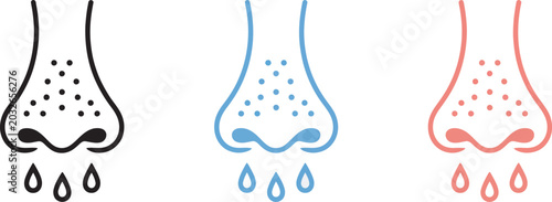 Fotografie Runny nose icon sneeze flu allergy graphics isolated vector collection representing respiratory illness, seasonal flu symptoms and medical symptom tracking visuals