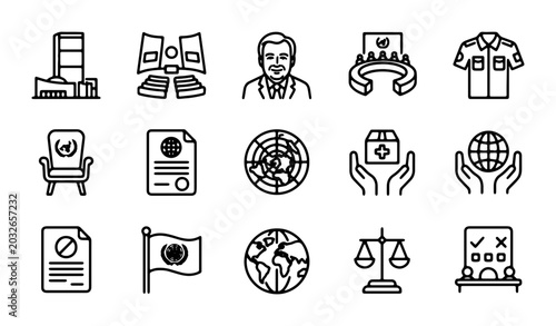 Bild auf Leinwand United Nations Icons, Global Diplomacy Symbols, International Relations Vector S