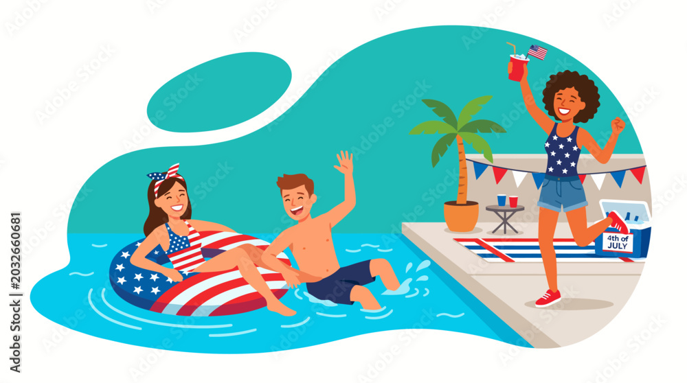 Obraz premium Happy family enjoying summer pool vacation by the beach.