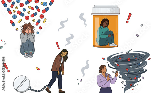 Bild auf Leinwand Sad Depressed Female Characters Dealing with Drug Addiction and Substance Abuse