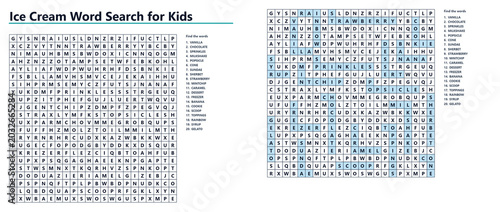 Ice Cream Word search puzzle for kids with fun activities  