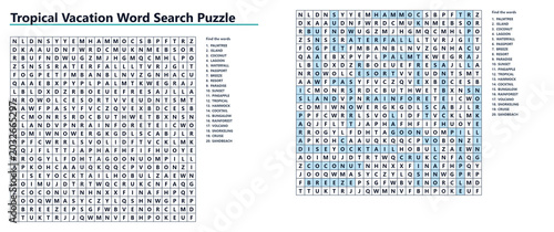 Tropical Vacation Word search puzzle with completed answers  