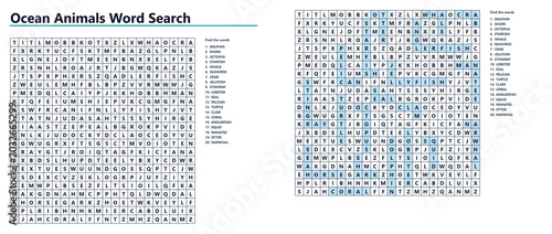 Photography Ocean Animals Word search puzzle with answers