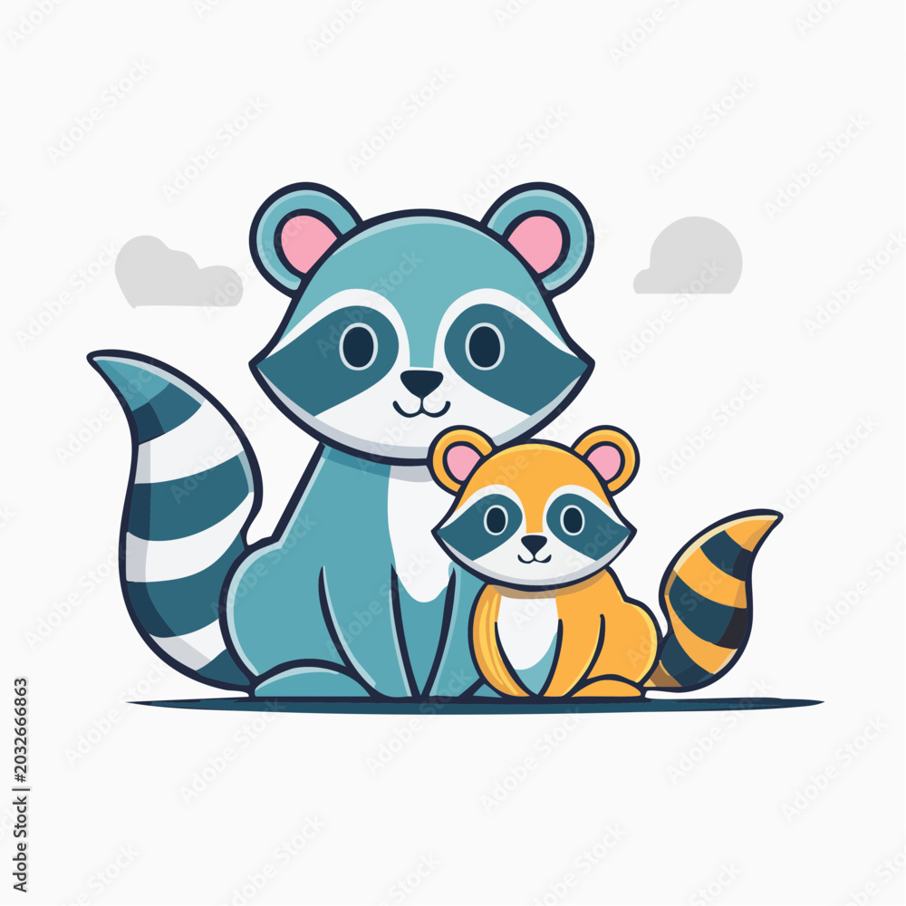 Fototapeta premium Cute Raccoons Cartoon Illustration