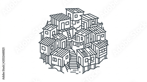 Cluster of Small Houses Drawn in a Circle.