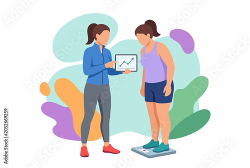 Fotografia Fitness Coach Monitoring Weight Loss Statistics for Client