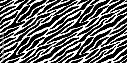 abstract zebra stripe pattern black and white irregular lines seamless background