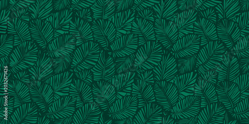 seamless repeating pattern of dark green tropical leaves on a solid background