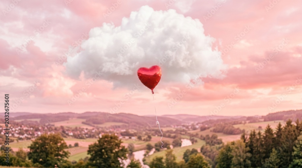 Fototapeta premium Heart Shaped Balloon Under White Cloud
