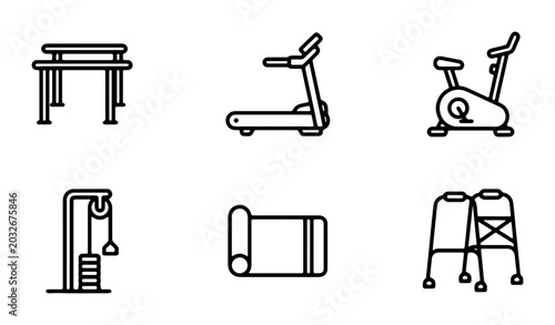 Tableau sur toile Fitness Equipment Icons Set, Gym Machine Vector Graphics, Exercise Gear Collecti