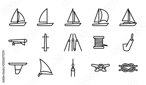 Quadro su tela Nautical Icons Set: Sailboat, Rope, Pipe, Mast, 15 Vector Elements for Marine De