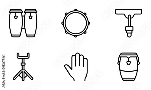 Obraz na płótnie Percussion Instruments, Congas, Snare Drum, Hand, Stand, Music Icons, Vector Set