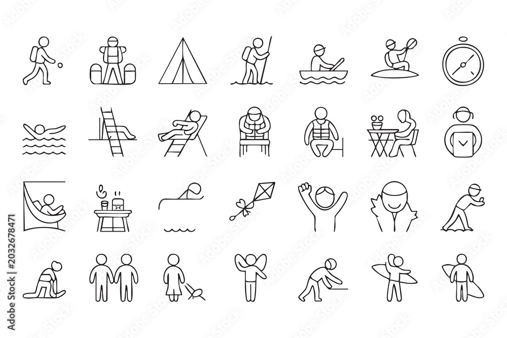 Fototapeta premium Outdoor Leisure Icon Pack For Summer Vacation Marketing Projects