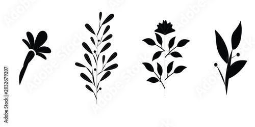 Fotografie a collection of stylized black and white illustrations of flowers