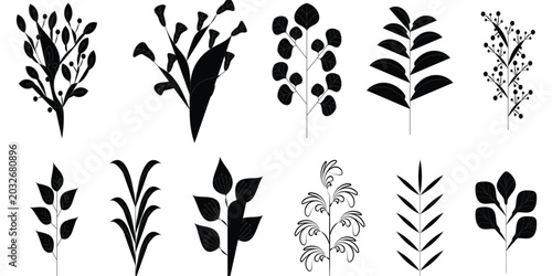 Photos a collection of stylized black and white illustrations of flowers