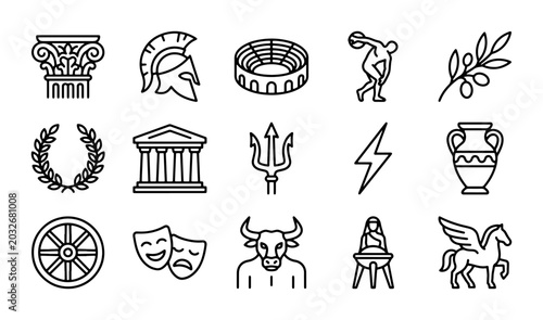 Canvastavla Ancient Greek Icons Set: Mythology, History, Culture, Architecture, Symbols
