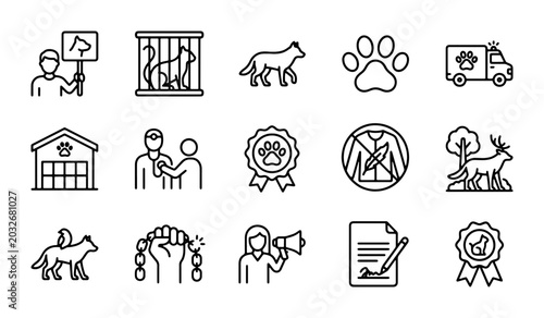 Slika na platnu Animal Welfare Icons Set: Protection, Care, and Rights Vector Graphics