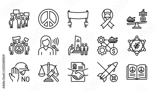 Obraz na plátne Peace and Protest Icons: Human Rights, Social Justice, Activism, and Diplomacy S
