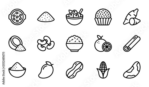 Tableau sur toile Healthy Food Icons: Fruits, Vegetables, Grains, Nuts, and Spices Vector Set