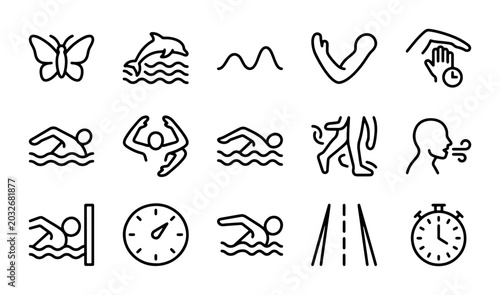 Canvastavla Swimming Icons Set, Water Sports Vector Graphics, Pool Activities, Aquatic Life