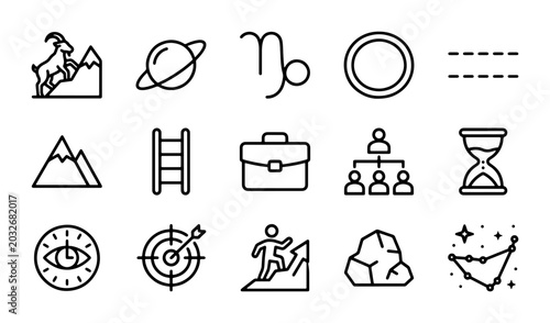 Photos Business Icons, Astrology Symbols, and Career Growth Vector Icons Set