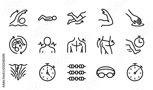 Konstfotografi Swimming Icons Set, Water Sports Vector Graphics, Aquatic Activity Symbols, Fitn